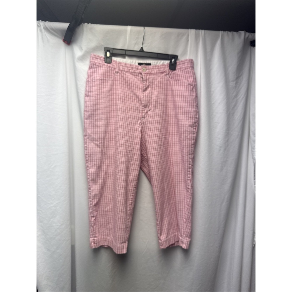LEE Khakis‎ Mid Rise Cargo Capri Pants Size 16 M  Women's Pink Plaid Cottage